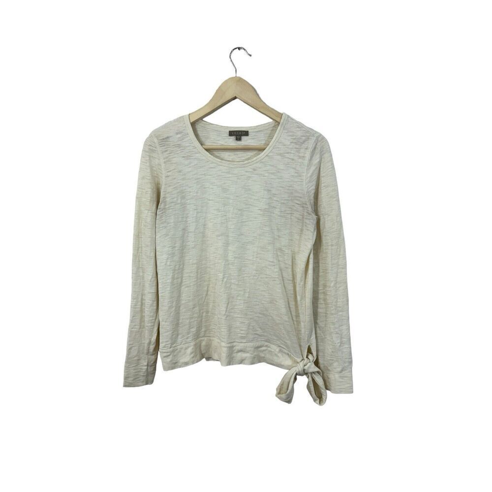 Lilla P Medium Top Beige Ivory Tie Waist Long Sleeve Pullover Cotton Womens